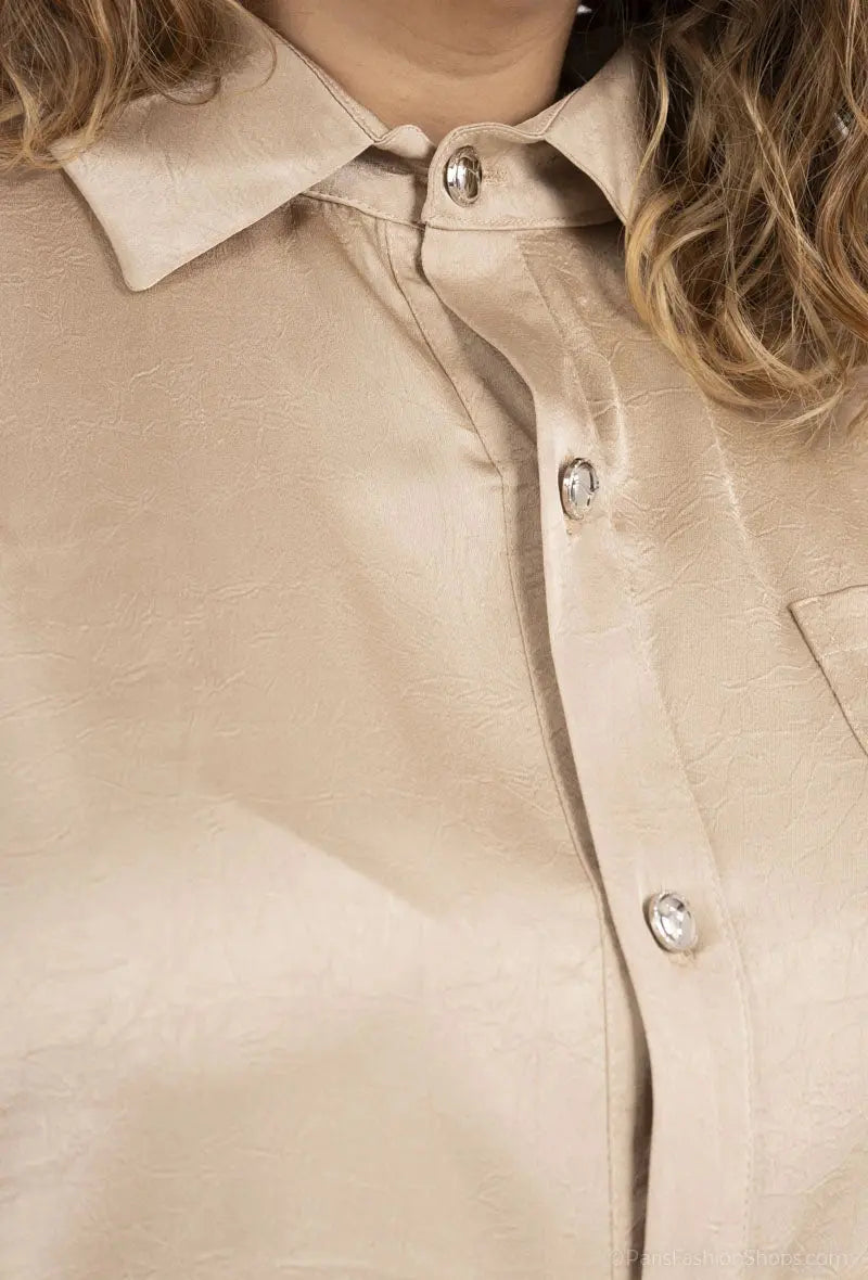 Chemise tan à bouton en satine 2W Paris