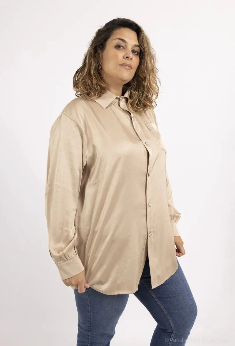 Chemise tan à bouton en satine 2W Paris