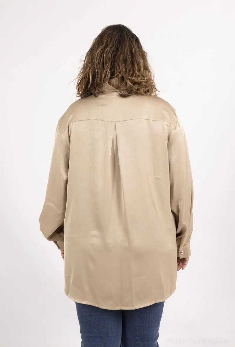 Chemise tan à bouton en satine 2W Paris
