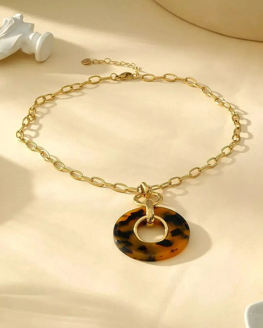 Collier Chaîne Dorée Avec Cercle Motif Animalier Léopard Eclat Paris