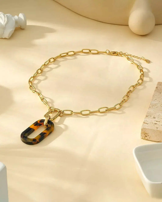 Collier Chaîne Ovale Acrylique Motif Animalier Léopard Eclat Paris