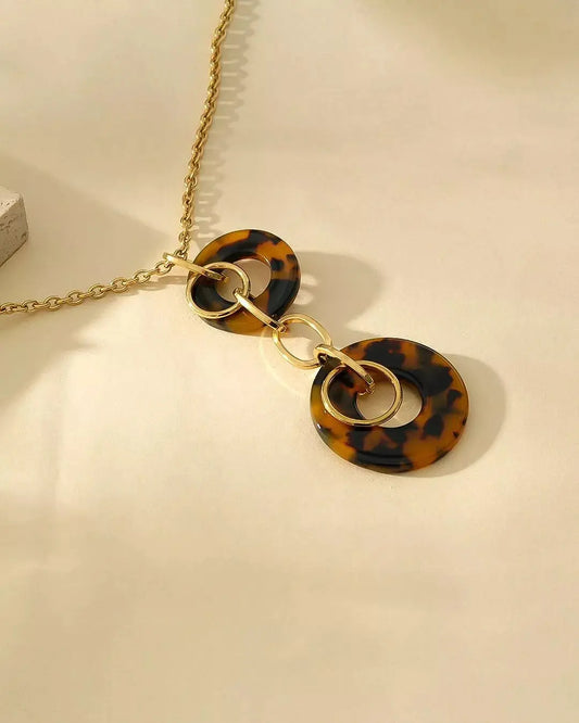 Collier Sautoir Chaîne Double Cercle Acrylique Motif Animalier Léopard Eclat Paris