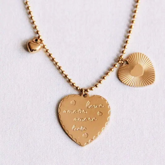 Collier chaîne boule avec 3 cœurs Bazou