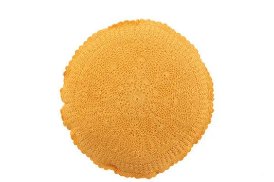 Coussin Rond Mia Dentelles Coton Ocre J-L