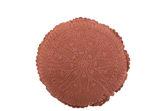 Coussin Rond Mia Dentelles Coton marron J-L