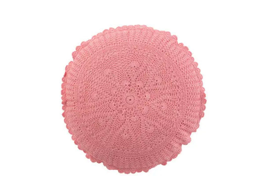 Coussin Rond Mia Dentelles Coton rose J-L