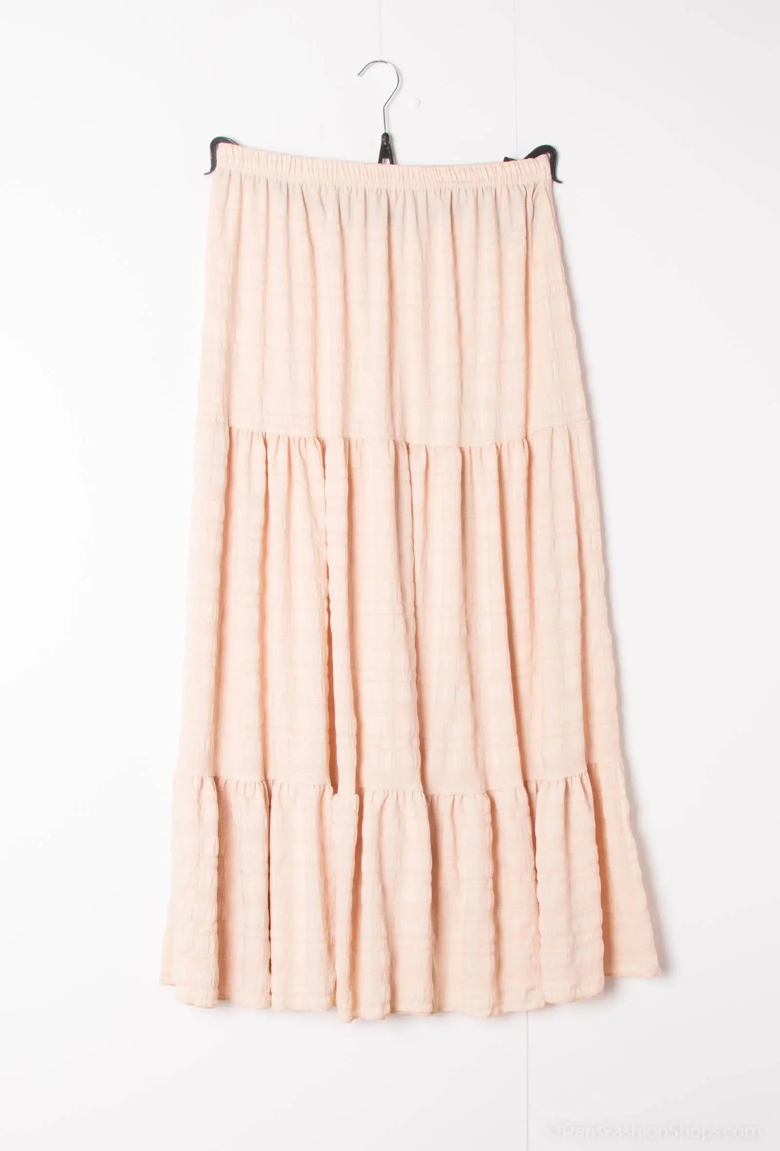 Jupe longue unie à volants beige 2W Paris