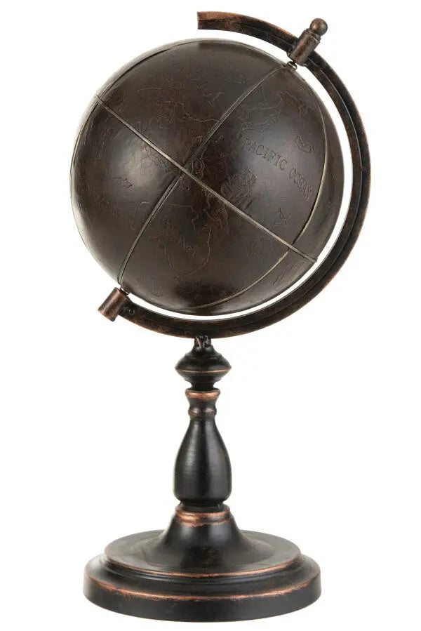 Mappemonde décorative en cuir et métal J-L