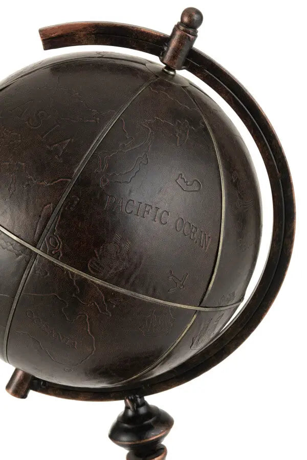 Mappemonde décorative en cuir et métal J-L