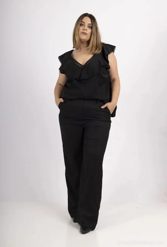 Pantalon à coupe large avec strass noir Amy&Clo