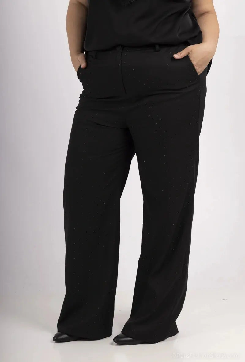 Pantalon à coupe large avec strass noir Amy&Clo