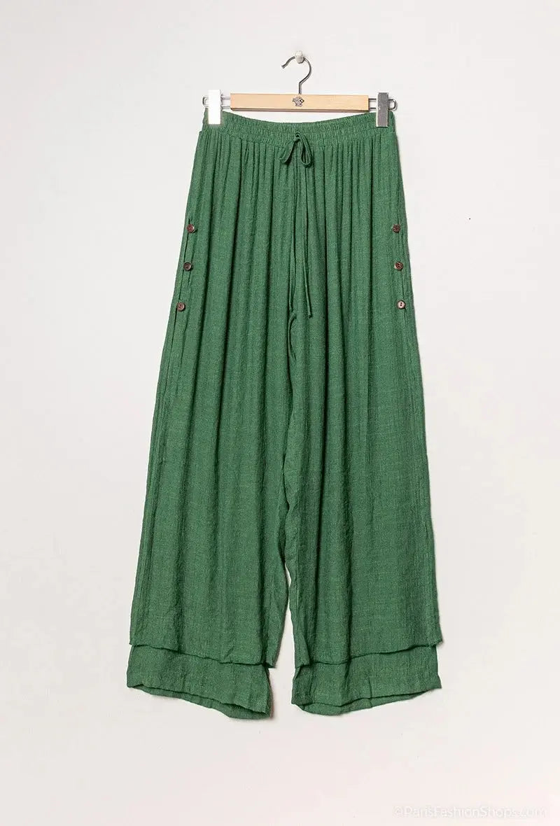 Pantalon large à fente kaki world fashion