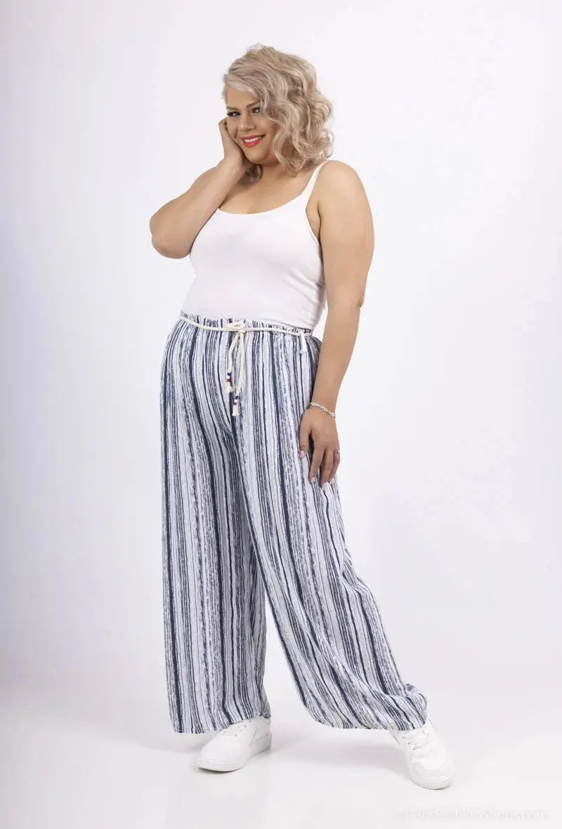 Pantalon large imprimé rayures D&L CREATION