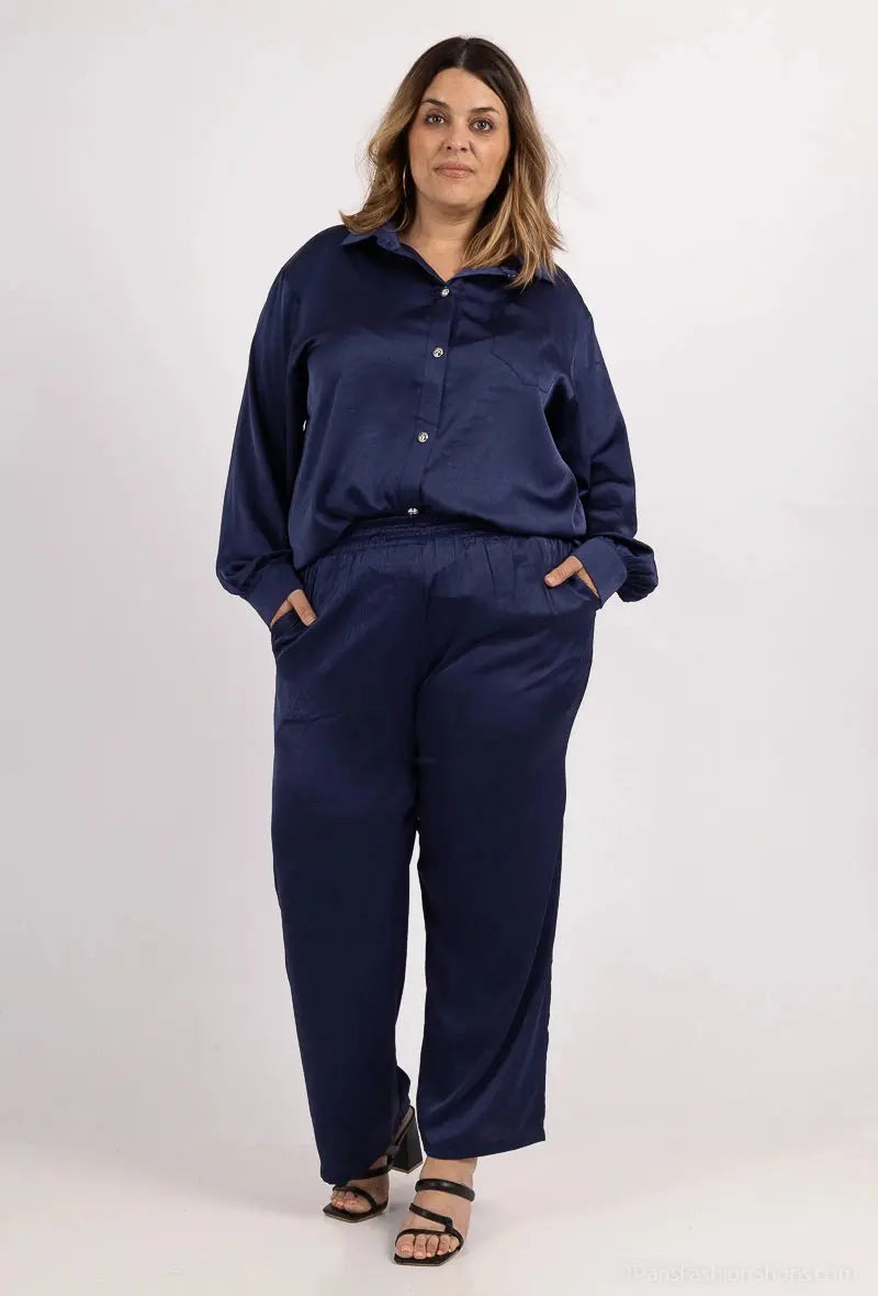 Pantalon unicolore à jambes larges en satine 2W Paris