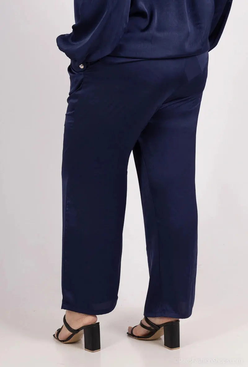 Pantalon unicolore à jambes larges en satine 2W Paris