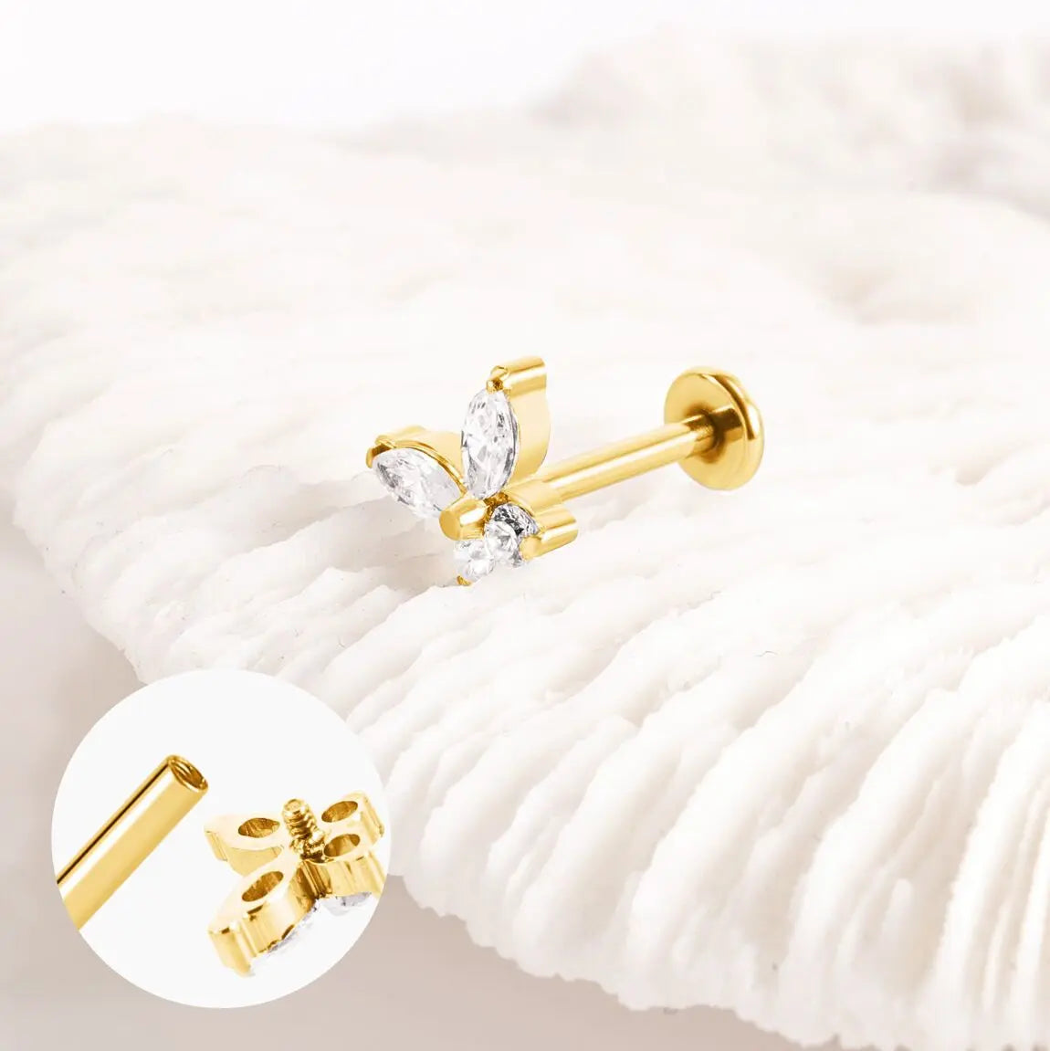 Piercing Doré Papillon Strass en Acier Inoxydable Eclat Paris