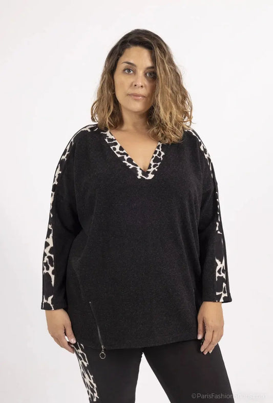 Pull à blocs avec motif léopard 2W Paris