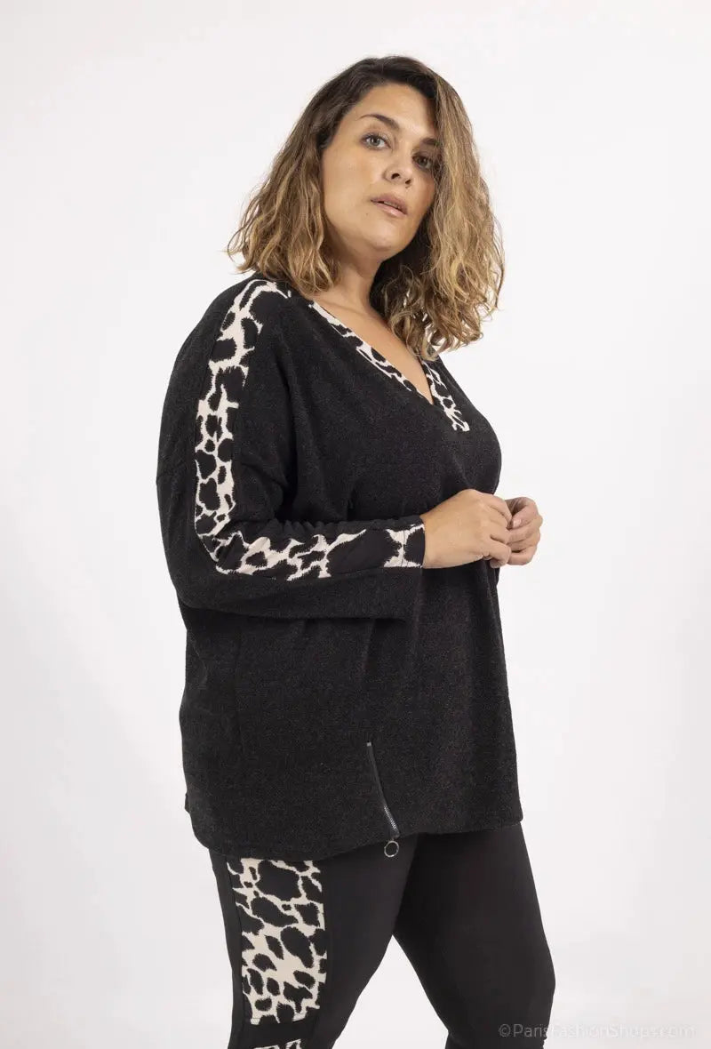Pull à blocs avec motif léopard 2W Paris