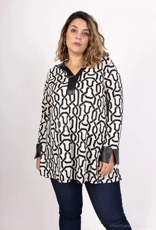 Pull en imprimé à col V avec similicuir 2W Paris