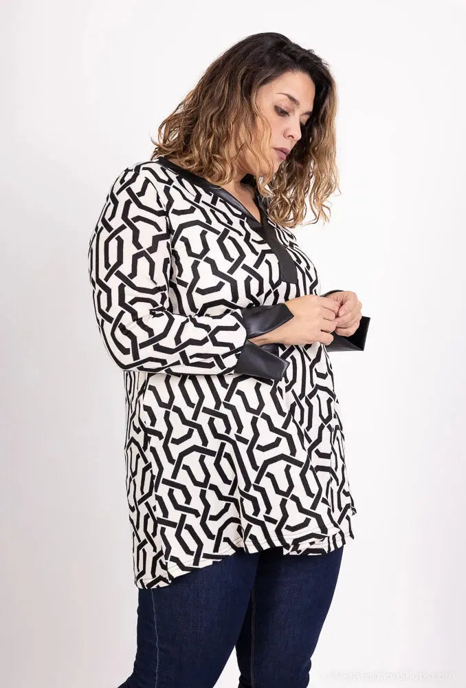Pull en imprimé à col V avec similicuir 2W Paris