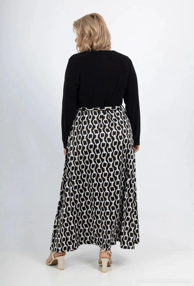 Robe bicolore en col ronde à ceinturée et evasée à manches long 2W Paris