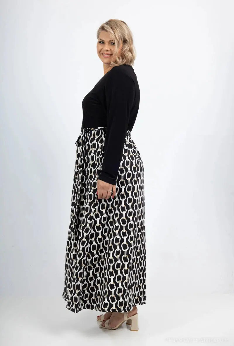 Robe bicolore en col ronde à ceinturée et evasée à manches long 2W Paris