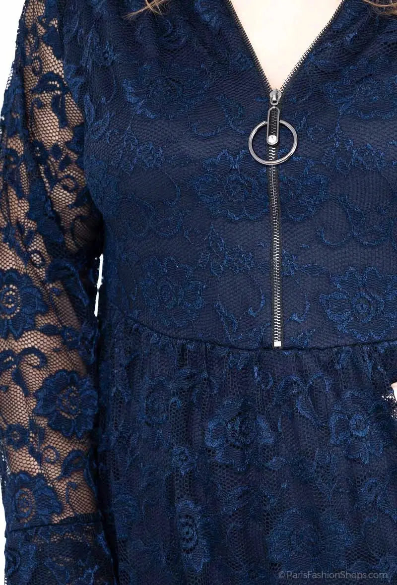 Robe chic col en V à dentelles à zip 2W Paris