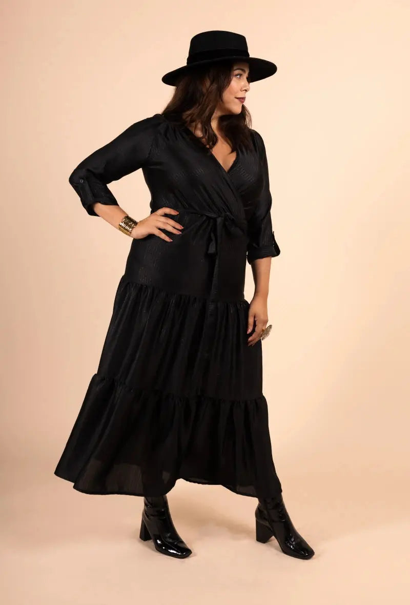 Robe longue cache-cœur noire you udress