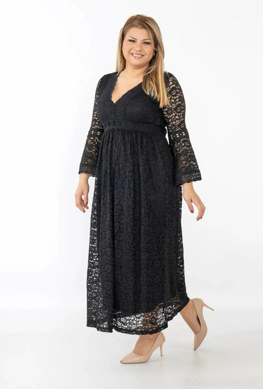 Robe noire élégante en dentelle délicate LilieRose
