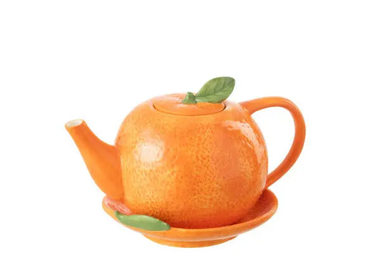 Théière dolomite orange avec plateau J-L