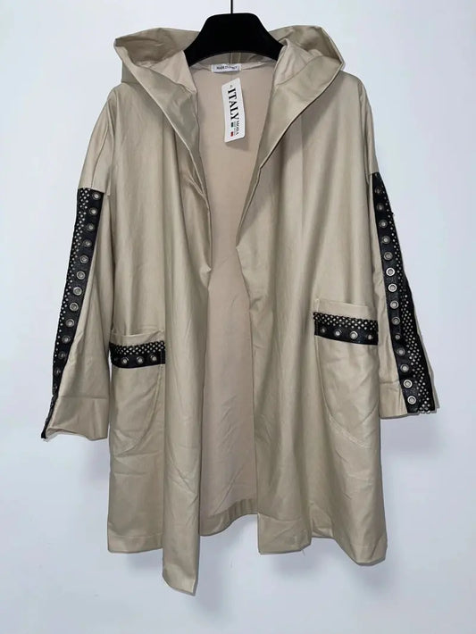 Veste à capuche similicuir beige Pomme Rouge