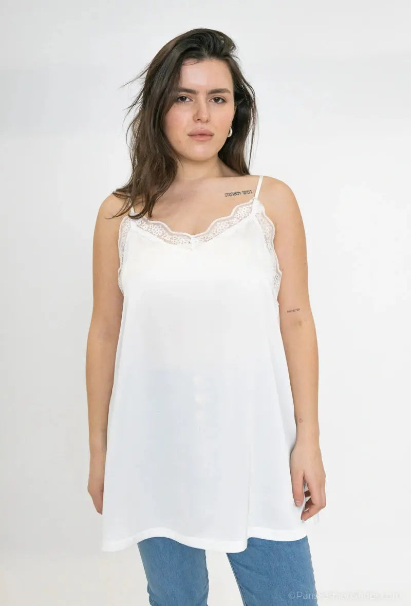 débardeur à fines brides en dentelle à satin 2W Paris