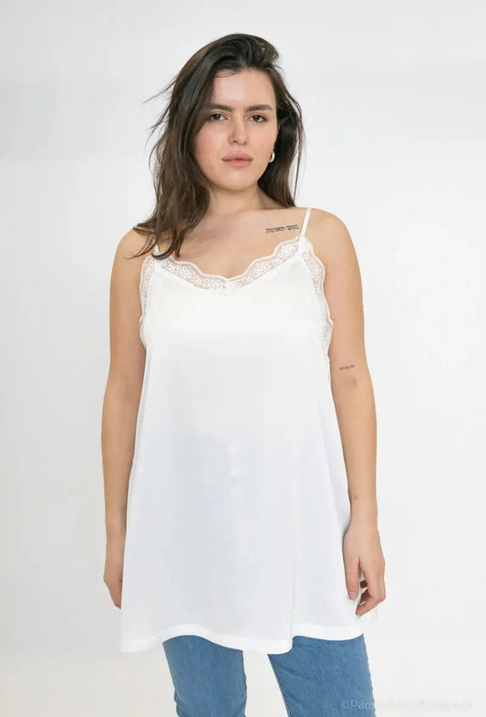 débardeur à fines brides en dentelle à satin 2W Paris