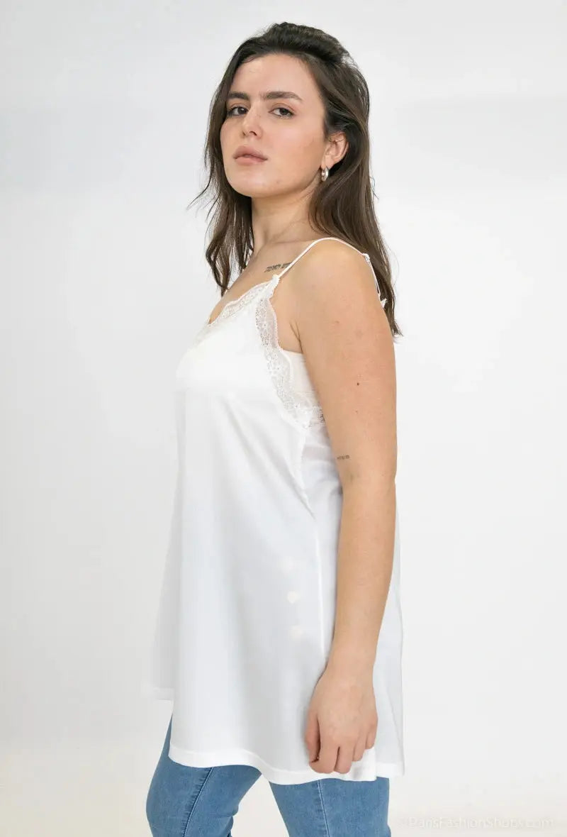 débardeur à fines brides en dentelle à satin 2W Paris