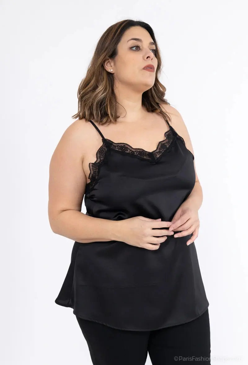 débardeur à fines brides en dentelle à satin 2W Paris